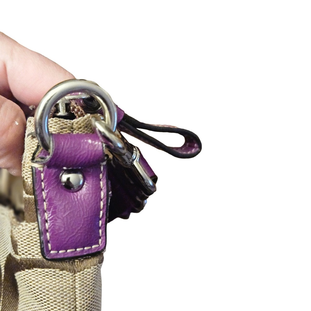 Coach Signature Stripe File Bag Monogram Canvas Purple Leather‎ Crossbody Bag - Picture 7 of 12